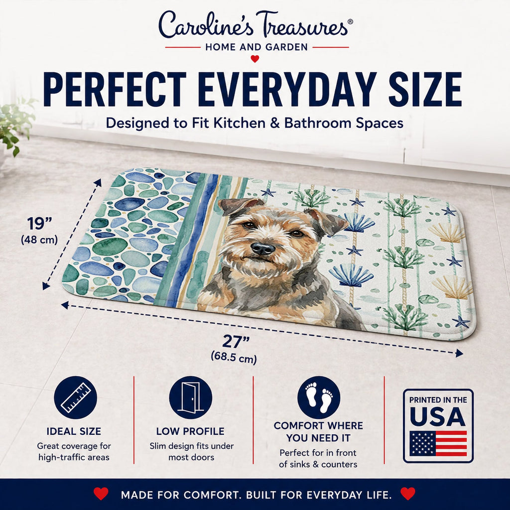 Grizzle and Tan Norfolk Terrier Coastal Sea Glass Memory Foam Kitchen Mat Machine Washable Anti-Fatigue Cushion Comfort Bath or Kitchen Rug