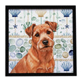 Red Norfolk Terrier Coastal Sea Glass Framed Metal Print Bathroom, Kitchen, Office, Home Decor Wall Art Ready to Hang, Square, 8X8