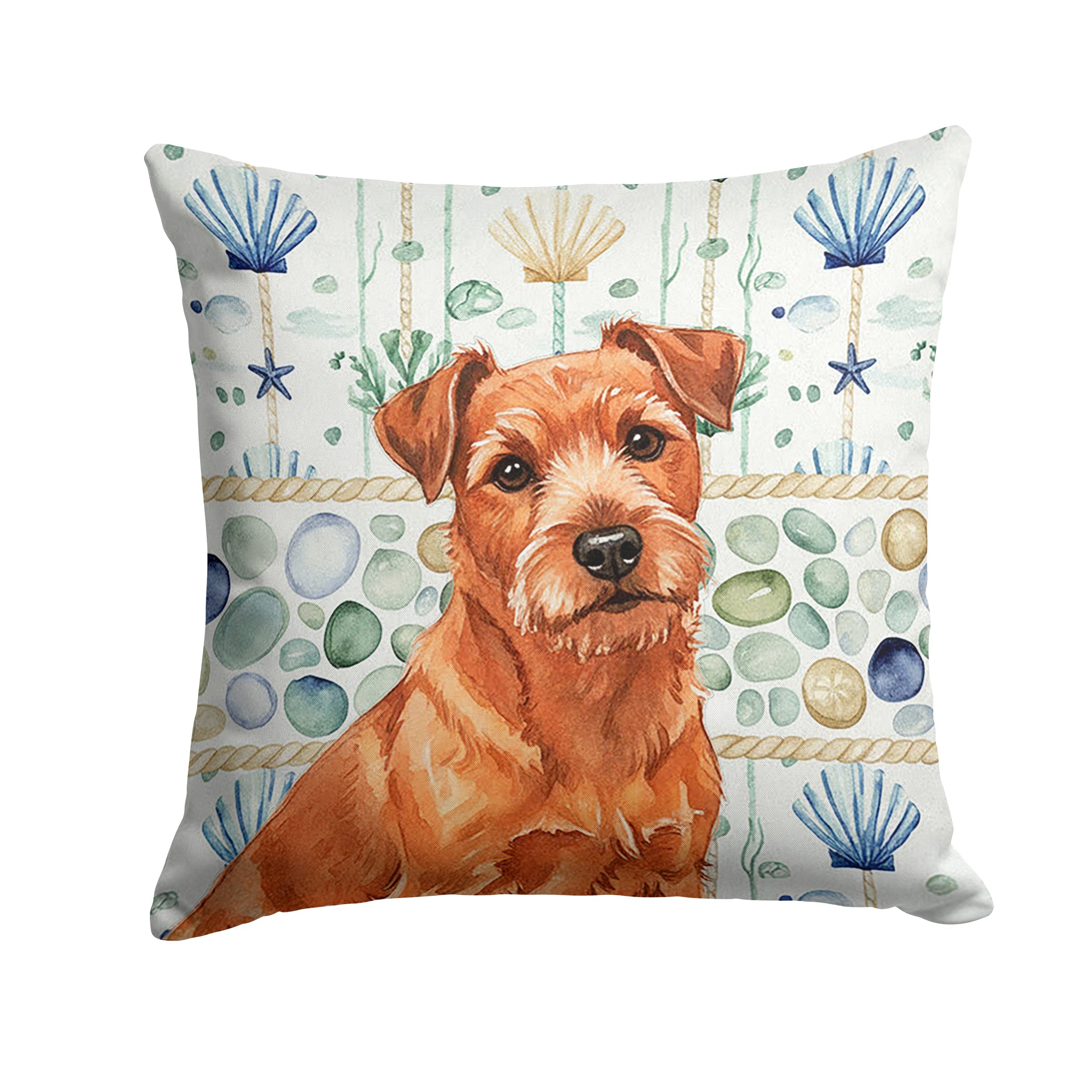 Red Norfolk Terrier Coastal Sea Glass Decorative Throw Pillow 18x18 Indoor Outdoor Accent Cushion, Fabric Cover with Insert for Sofa, Bed, Porch & Living Room