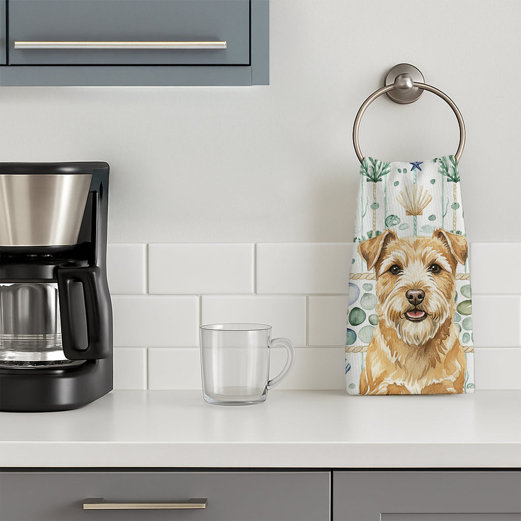 Wheaten Norfolk Terrier Coastal Sea Glass Kitchen Towel Velour Plush Front and Cotton Loop Back Machine Washable