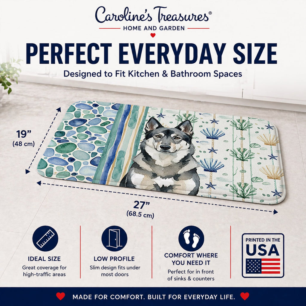 Norwegian Elkhound Coastal Sea Glass Memory Foam Kitchen Mat Machine Washable Anti-Fatigue Cushion Comfort Bath or Kitchen Rug