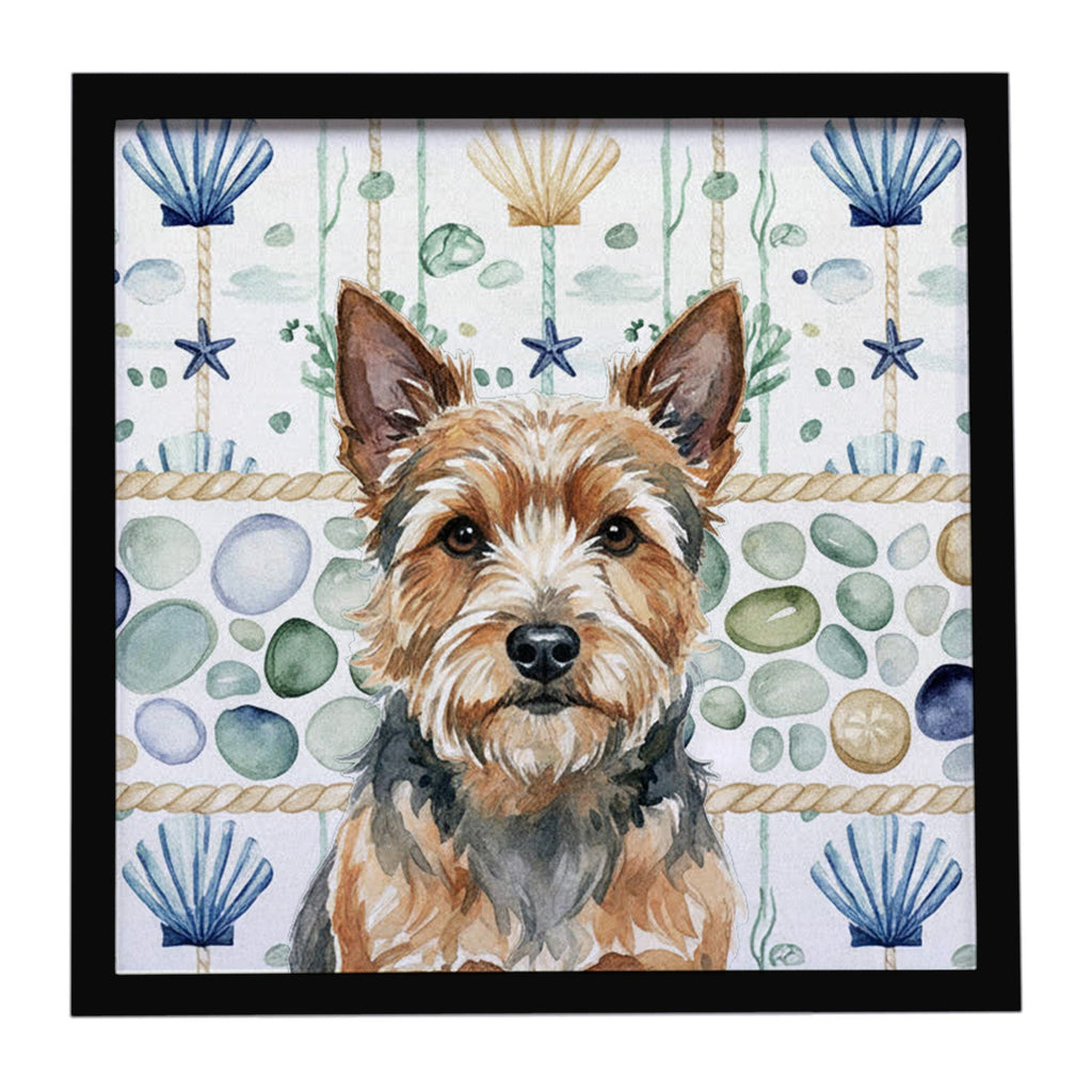 Norwich Terrier Coastal Sea Glass Framed Metal Print Bathroom, Kitchen, Office, Home Decor Wall Art Ready to Hang, Square, 8X8