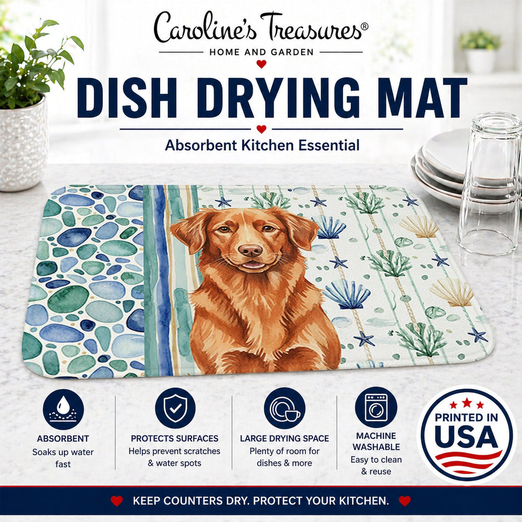 Copper Nova Scotia Duck Tolling Retriever Coastal Sea Glass Dish Drying Mat Absorbent Dish Drying Mat Pad for Kitchen Counter Dish Drainer Mat for Countertop, 14 x 21", Multicolor