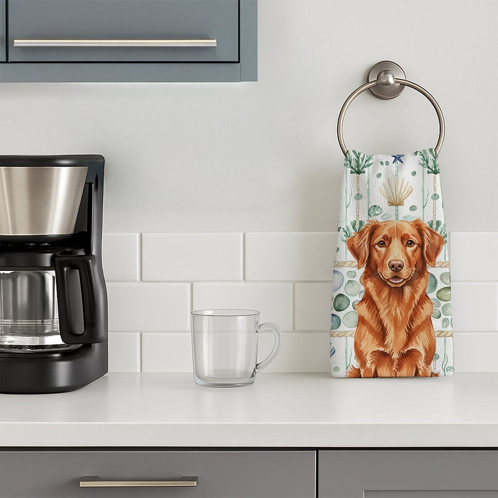 Copper Nova Scotia Duck Tolling Retriever Coastal Sea Glass Kitchen Towel Velour Plush Front and Cotton Loop Back Machine Washable