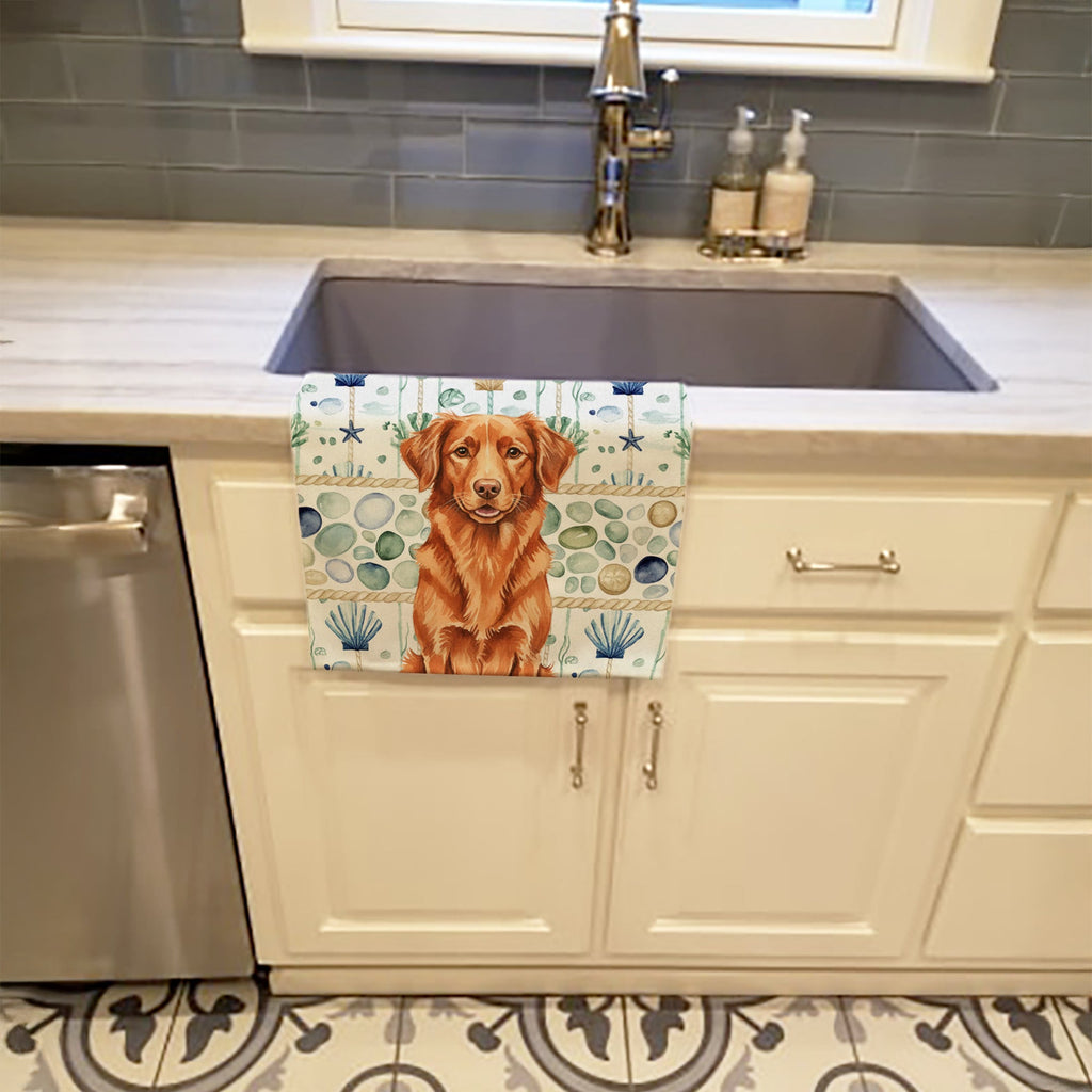 Copper Nova Scotia Duck Tolling Retriever Coastal Sea Glass Kitchen Towel Velour Plush Front and Cotton Loop Back Machine Washable