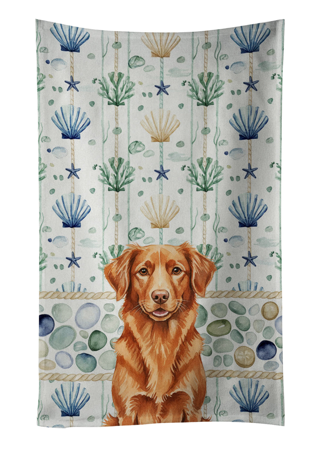 Copper Nova Scotia Duck Tolling Retriever Coastal Sea Glass Kitchen Towel Velour Plush Front and Cotton Loop Back Machine Washable