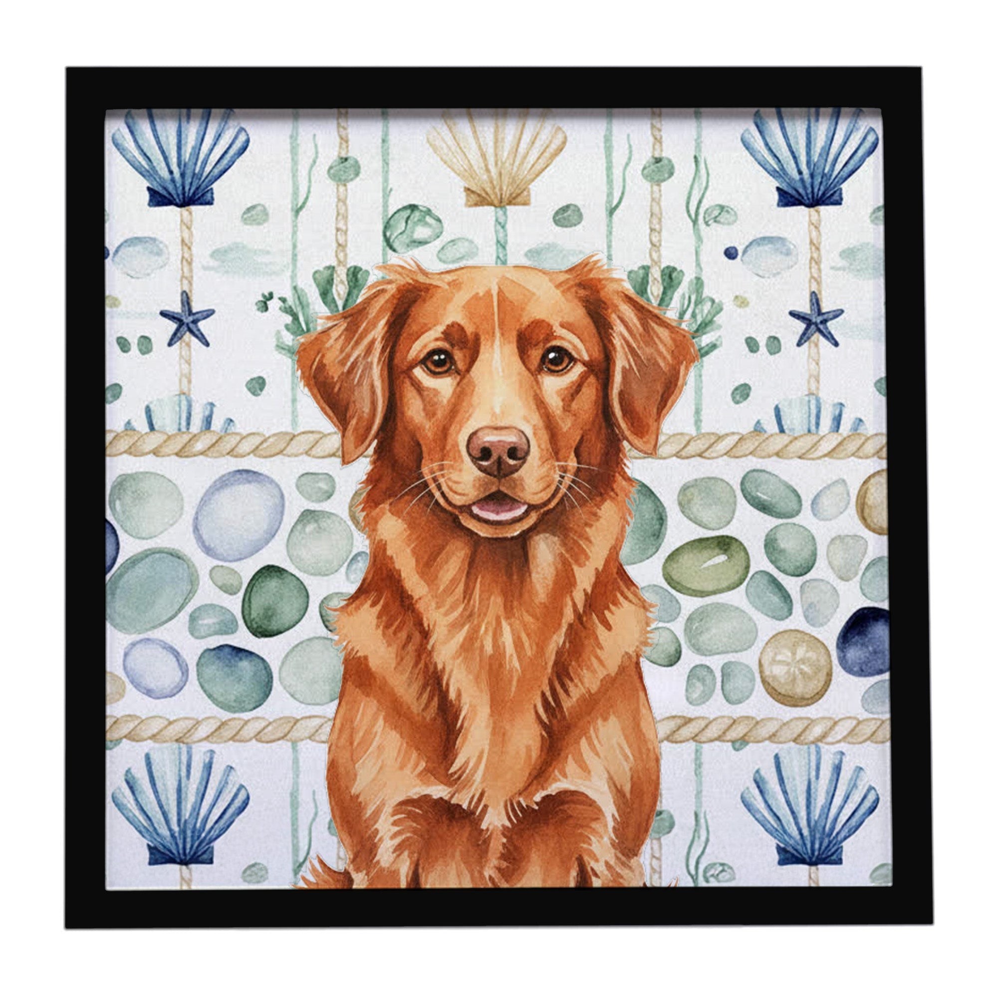Copper Nova Scotia Duck Tolling Retriever Coastal Sea Glass Framed Metal Print Bathroom, Kitchen, Office, Home Decor Wall Art Ready to Hang, Square, 8X8