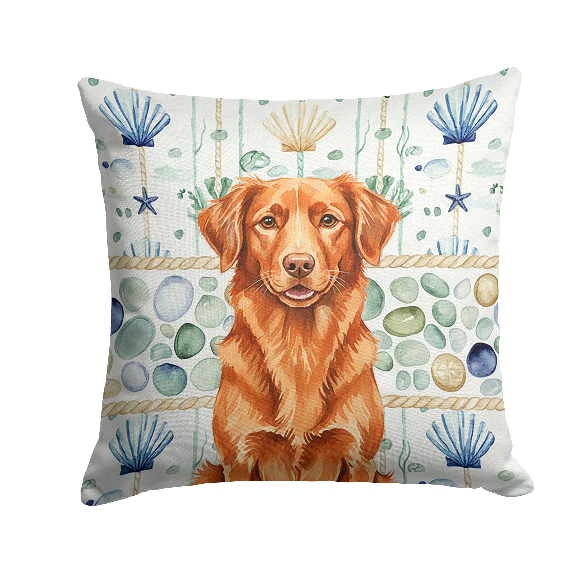 Copper Nova Scotia Duck Tolling Retriever Coastal Sea Glass Decorative Throw Pillow 18x18 Indoor Outdoor Accent Cushion, Fabric Cover with Insert for Sofa, Bed, Porch & Living Room