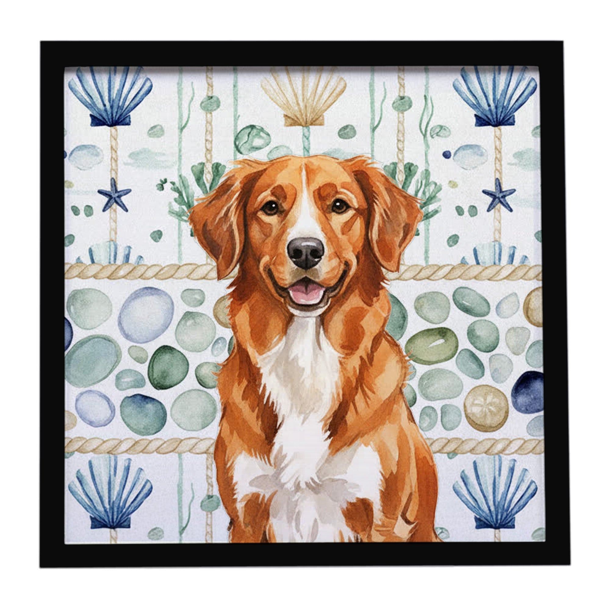 Orange Nova Scotia Duck Tolling Retriever Coastal Sea Glass Framed Metal Print Bathroom, Kitchen, Office, Home Decor Wall Art Ready to Hang, Square, 8X8