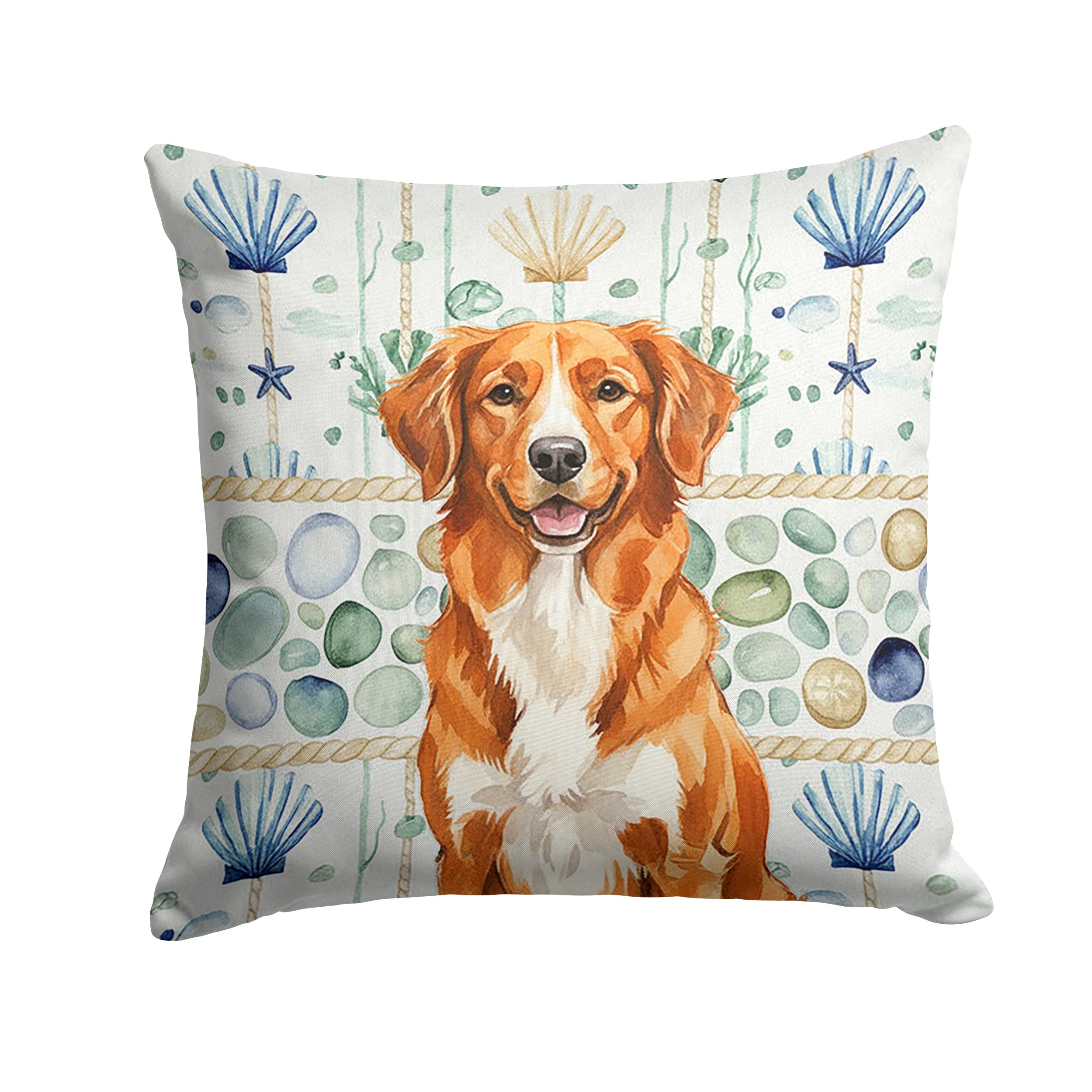 Orange Nova Scotia Duck Tolling Retriever Coastal Sea Glass Decorative Throw Pillow 14x14 Indoor Outdoor Accent Cushion, Fabric Cover with Insert for Sofa, Bed, Porch & Living Room