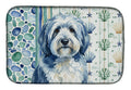 Blue and White Old English Sheepdog Coastal Sea Glass Dish Drying Mat Absorbent Dish Drying Mat Pad for Kitchen Counter Dish Drainer Mat for Countertop, 14 x 21", Multicolor