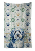 Blue and White Old English Sheepdog Coastal Sea Glass Kitchen Towel Velour Plush Front and Cotton Loop Back Machine Washable