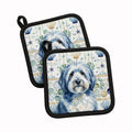 Blue and White Old English Sheepdog Coastal Sea Glass Pot Holder Set of 2 Heat Resistant Quilted Hot Pads 7.5 x 7.5 Inch, Insulated Kitchen Trivets for Cooking & Baking