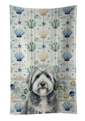 Gray and White Old English Sheepdog Coastal Sea Glass Kitchen Towel Velour Plush Front and Cotton Loop Back Machine Washable