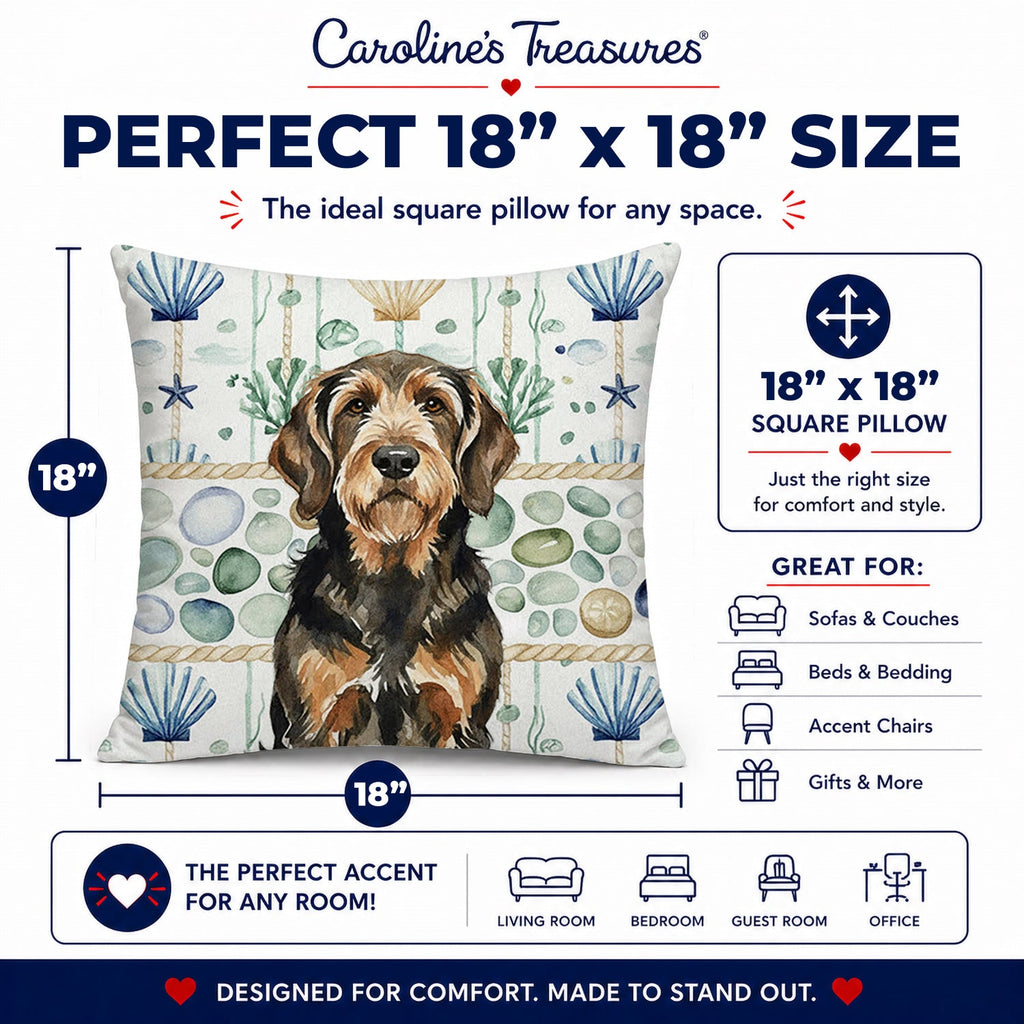 Black and Tan Otterhound Coastal Sea Glass Decorative Throw Pillow 18x18 Indoor Outdoor Accent Cushion, Fabric Cover with Insert for Sofa, Bed, Porch & Living Room