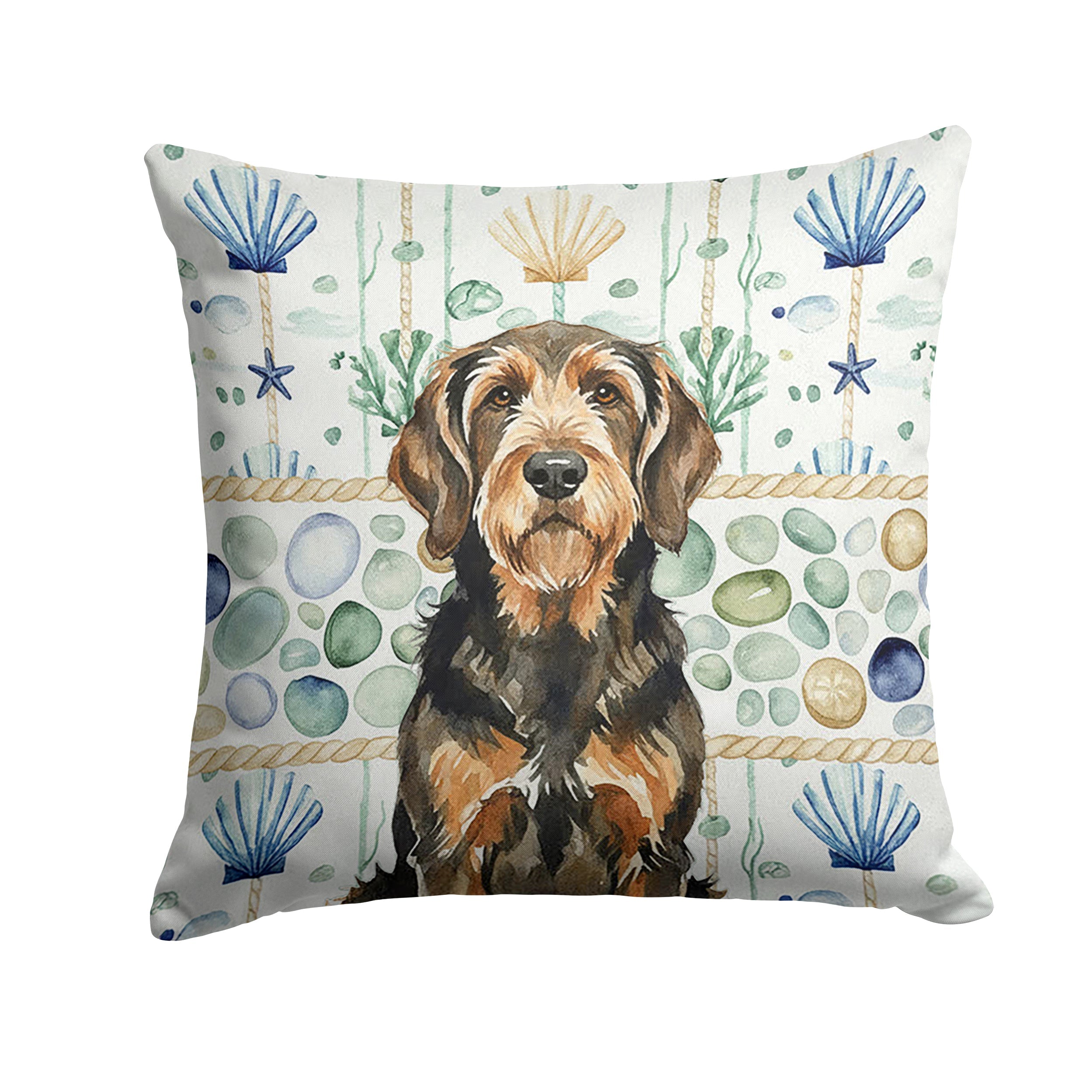 Black and Tan Otterhound Coastal Sea Glass Decorative Throw Pillow 18x18 Indoor Outdoor Accent Cushion, Fabric Cover with Insert for Sofa, Bed, Porch & Living Room