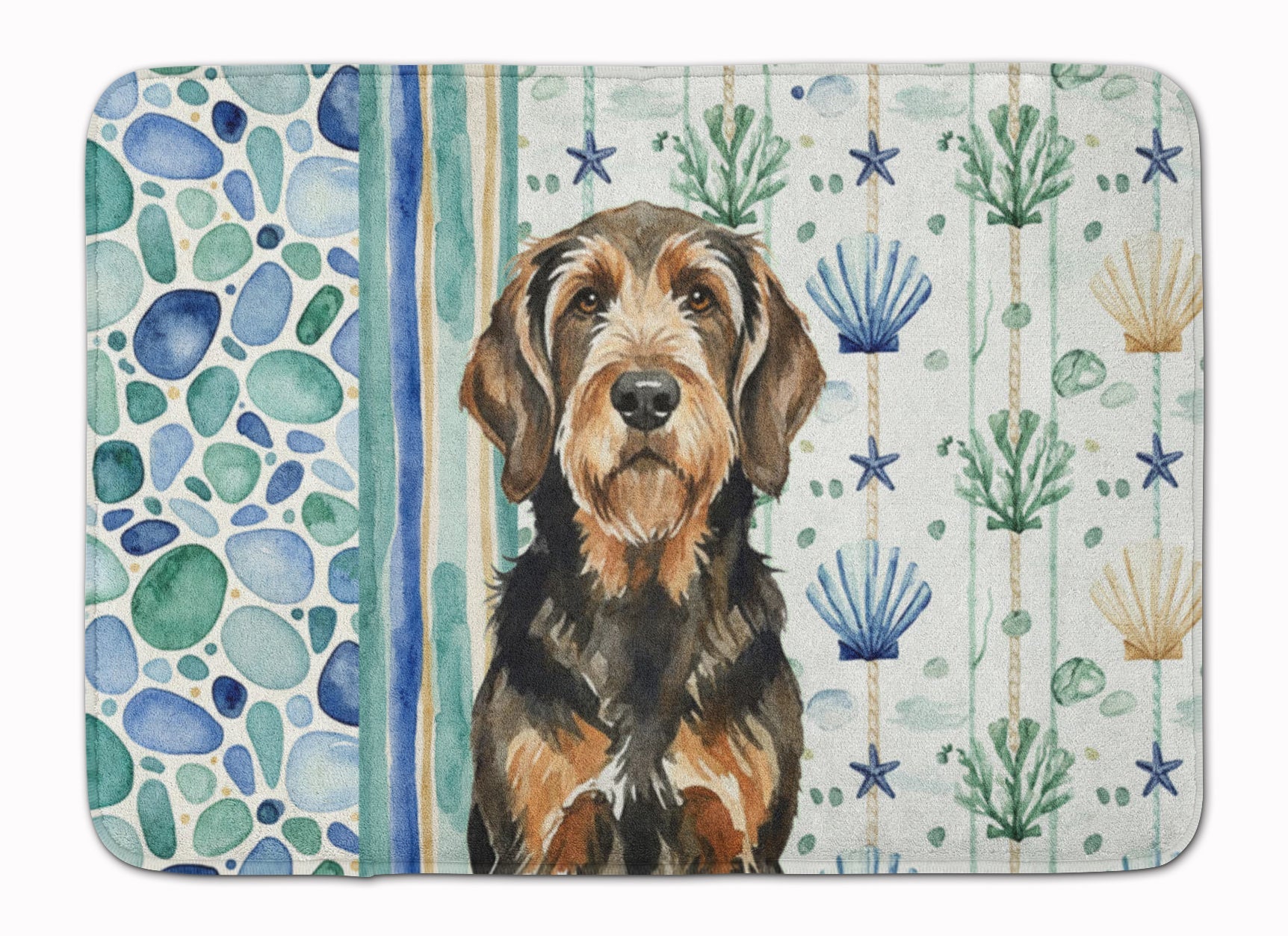 Black and Tan Otterhound Coastal Sea Glass Memory Foam Kitchen Mat Machine Washable Anti-Fatigue Cushion Comfort Bath or Kitchen Rug