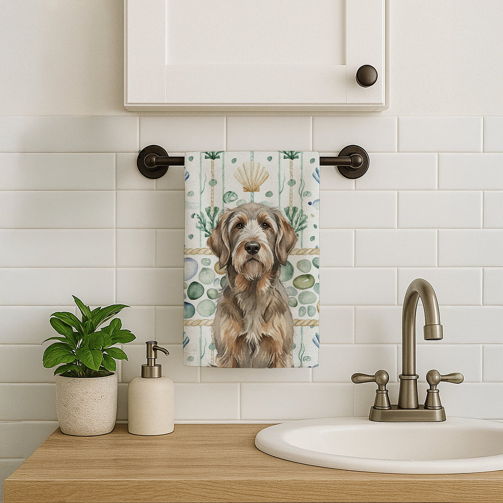 Grizzle and Tan Otterhound Coastal Sea Glass Kitchen Towel Velour Plush Front and Cotton Loop Back Machine Washable
