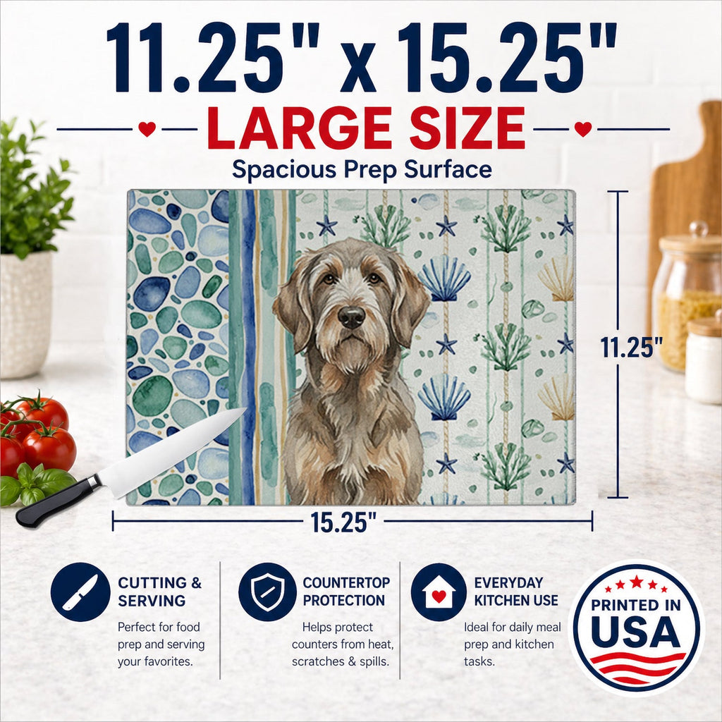Grizzle and Tan Otterhound Coastal Sea Glass Cutting Board Tempered Glass Kitchen Cutting Surface, Heat Resistant Chopping, Non-Slip Feet, Food Prep & Serving