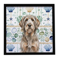 Grizzle and Tan Otterhound Coastal Sea Glass Framed Metal Print Bathroom, Kitchen, Office, Home Decor Wall Art Ready to Hang, Square, 8X8