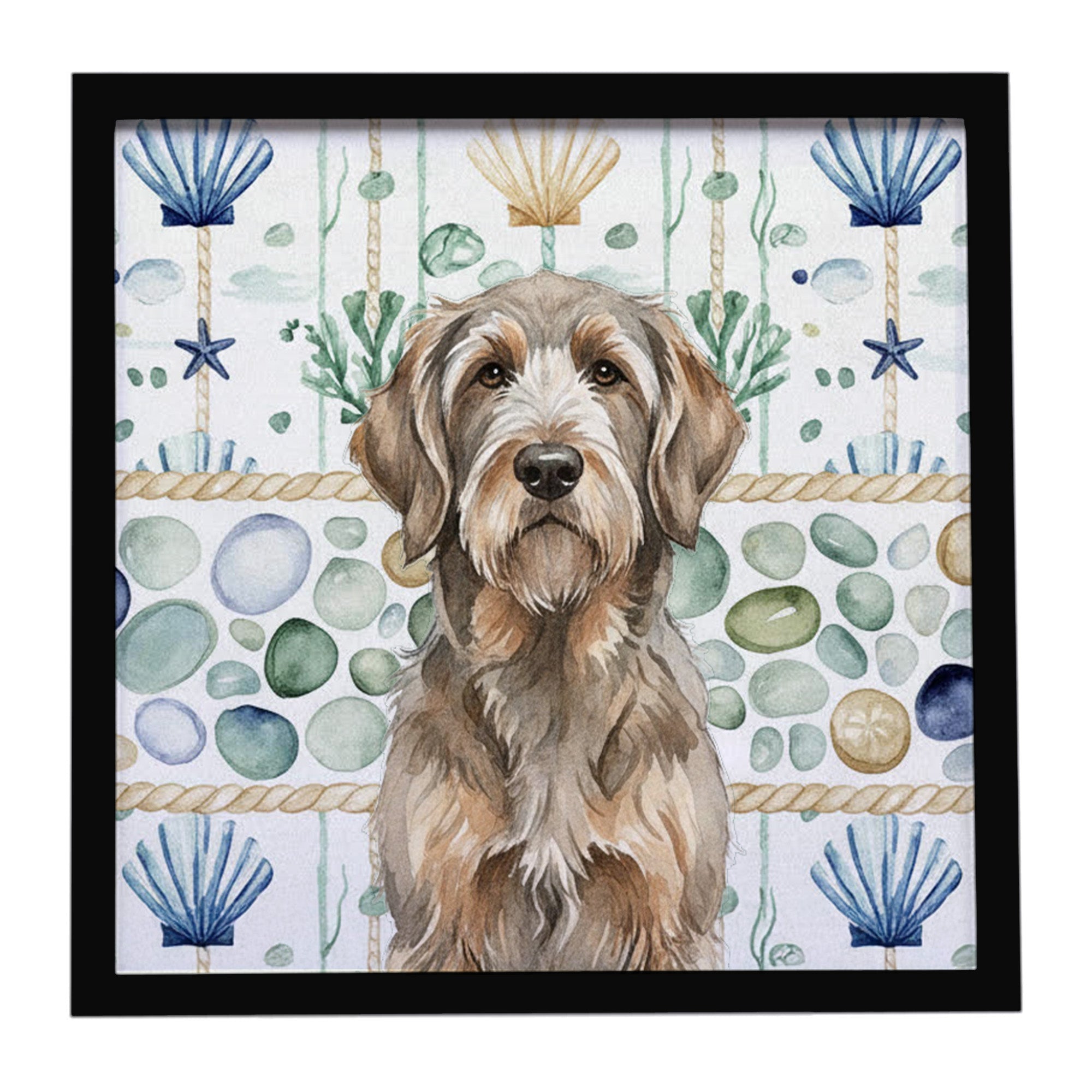 Grizzle and Tan Otterhound Coastal Sea Glass Framed Metal Print Bathroom, Kitchen, Office, Home Decor Wall Art Ready to Hang, Square, 8X8
