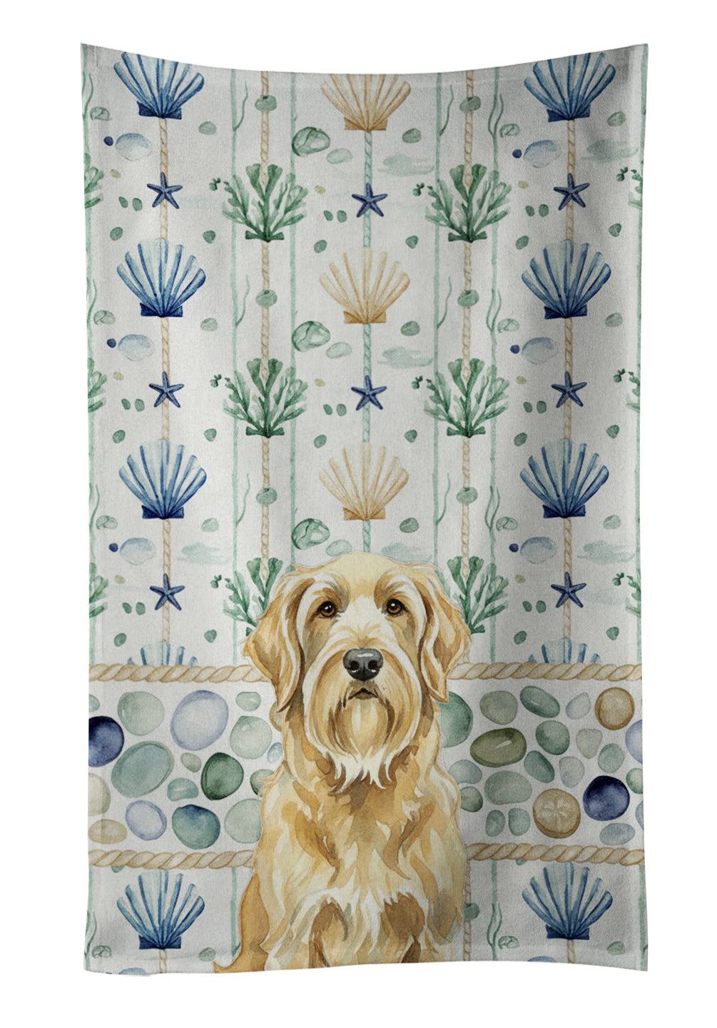 Wheaten and Tan Otterhound Coastal Sea Glass Kitchen Towel Velour Plush Front and Cotton Loop Back Machine Washable