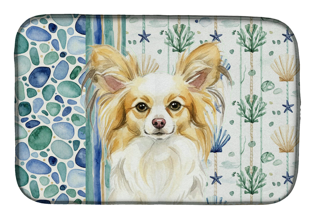 Lemon and White Papillon Coastal Sea Glass Dish Drying Mat Absorbent Dish Drying Mat Pad for Kitchen Counter Dish Drainer Mat for Countertop, 14 x 21", Multicolor