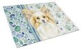 Lemon and White Papillon Coastal Sea Glass Cutting Board Tempered Glass Kitchen Cutting Surface, Heat Resistant Chopping, Non-Slip Feet, Food Prep & Serving