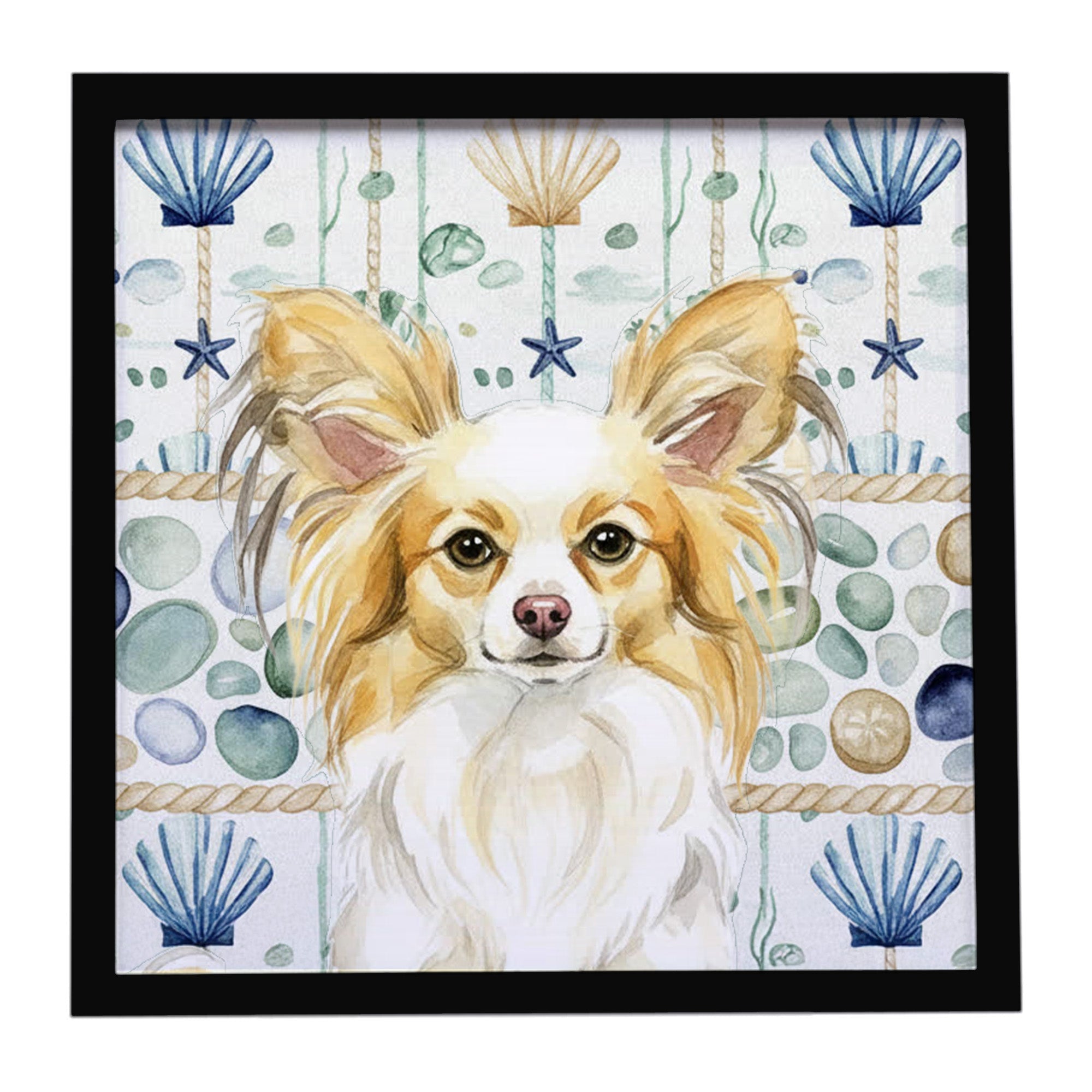 Lemon and White Papillon Coastal Sea Glass Framed Metal Print Bathroom, Kitchen, Office, Home Decor Wall Art Ready to Hang, Square, 8X8