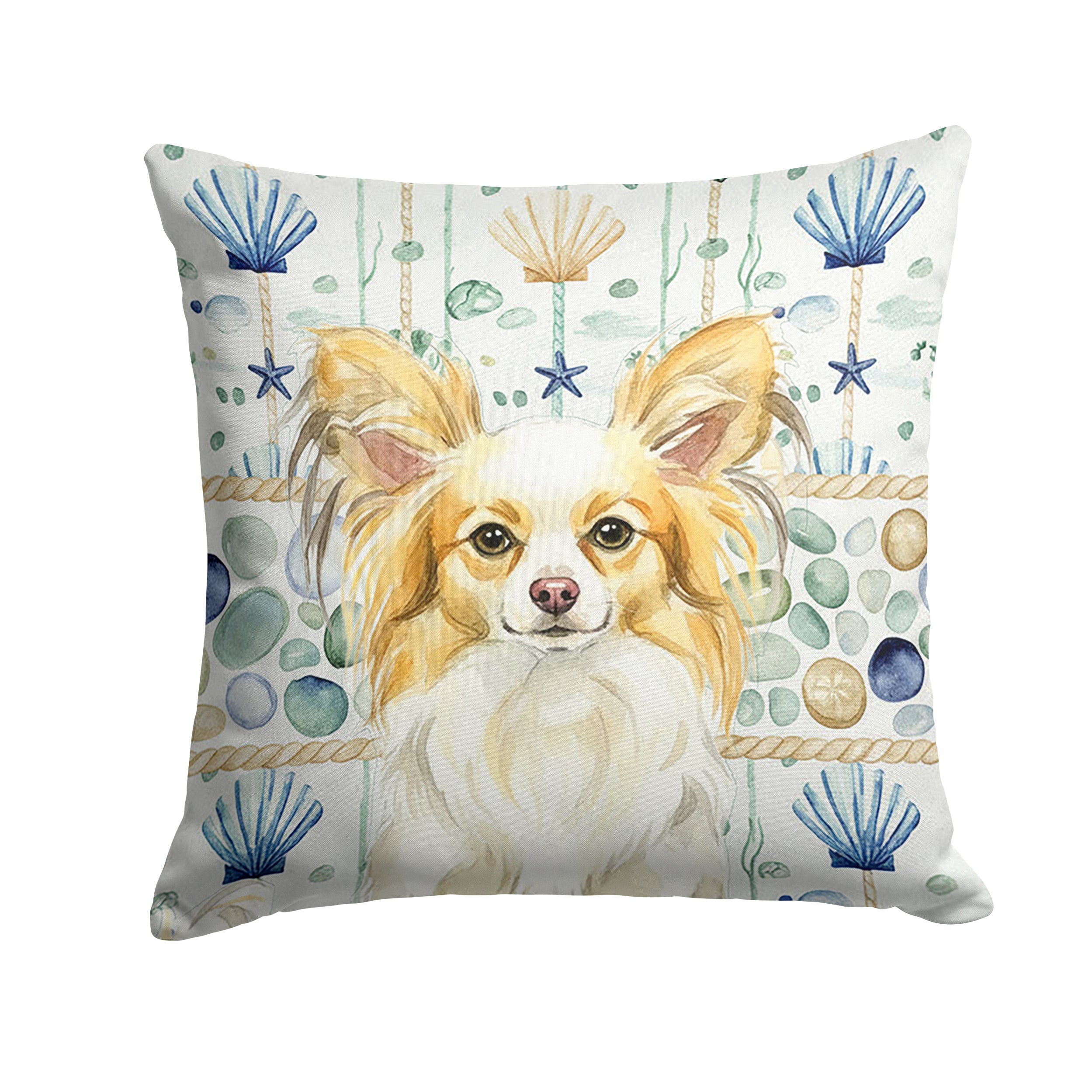 Lemon and White Papillon Coastal Sea Glass Decorative Throw Pillow 18x18 Indoor Outdoor Accent Cushion, Fabric Cover with Insert for Sofa, Bed, Porch & Living Room