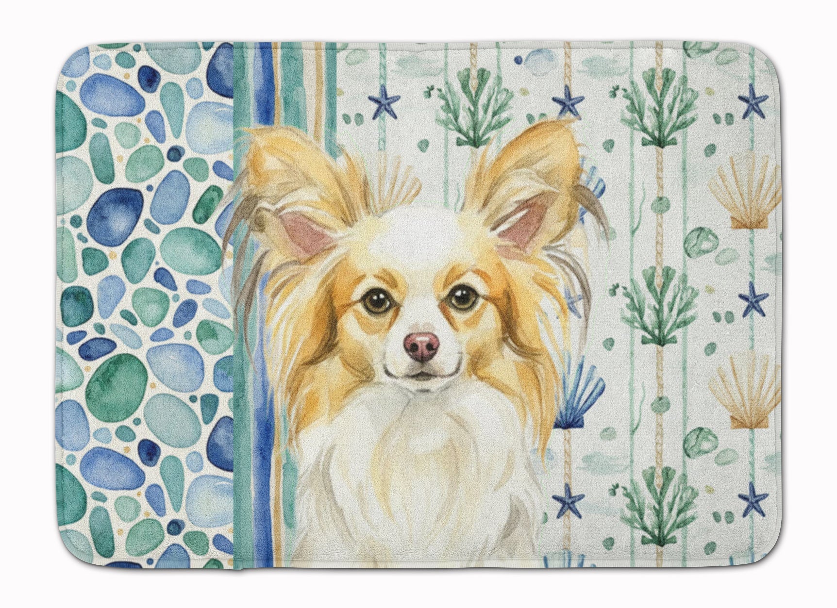 Lemon and White Papillon Coastal Sea Glass Memory Foam Kitchen Mat Machine Washable Anti-Fatigue Cushion Comfort Bath or Kitchen Rug
