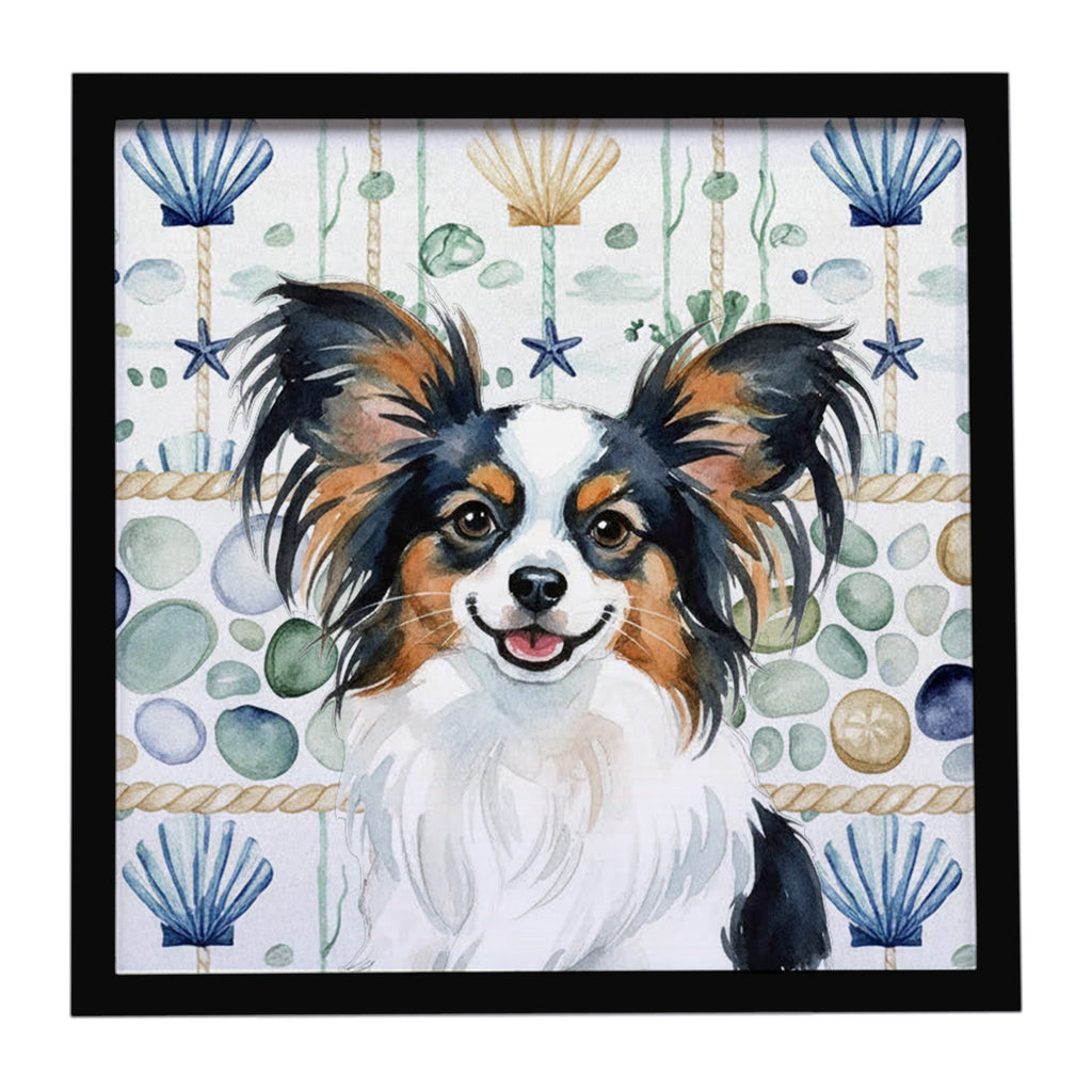 Tricolor Papillon Coastal Sea Glass Framed Metal Print Bathroom, Kitchen, Office, Home Decor Wall Art Ready to Hang, Square, 8X8