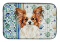 White with Red Papillon Coastal Sea Glass Dish Drying Mat Absorbent Dish Drying Mat Pad for Kitchen Counter Dish Drainer Mat for Countertop, 14 x 21", Multicolor