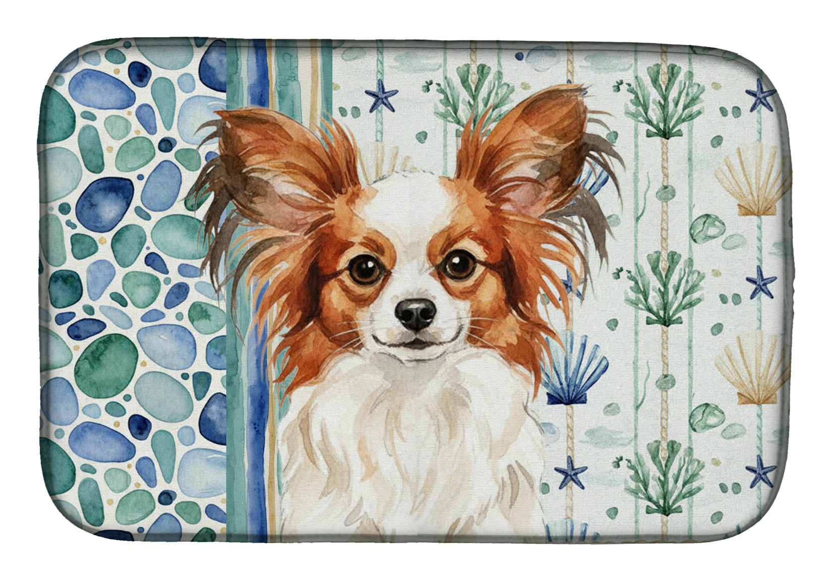 White with Red Papillon Coastal Sea Glass Dish Drying Mat Absorbent Dish Drying Mat Pad for Kitchen Counter Dish Drainer Mat for Countertop, 14 x 21", Multicolor