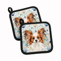 White with Red Papillon Coastal Sea Glass Pot Holder Set of 2 Heat Resistant Quilted Hot Pads 7.5 x 7.5 Inch, Insulated Kitchen Trivets for Cooking & Baking