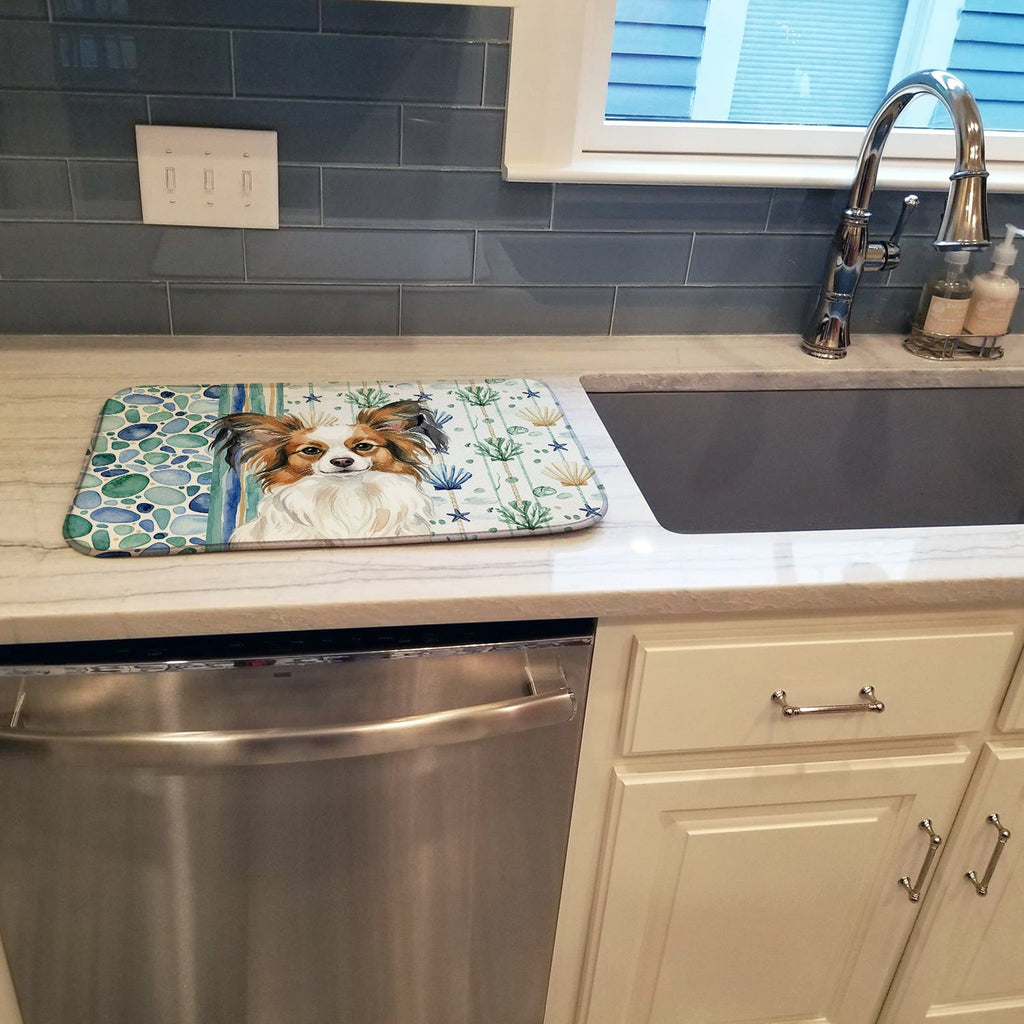 White with Sable Papillon Coastal Sea Glass Dish Drying Mat Absorbent Dish Drying Mat Pad for Kitchen Counter Dish Drainer Mat for Countertop, 14 x 21", Multicolor