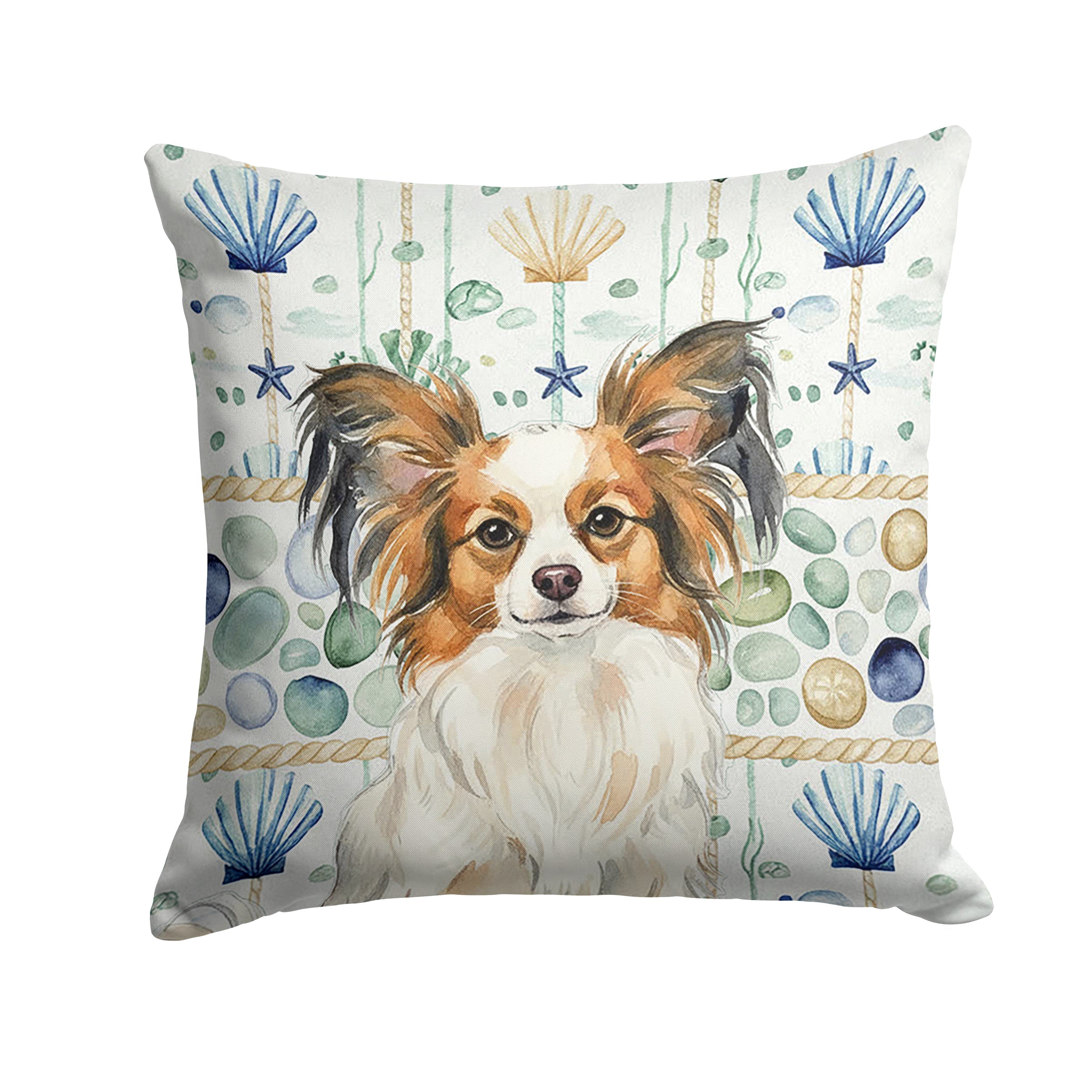 White with Sable Papillon Coastal Sea Glass Decorative Throw Pillow 18x18 Indoor Outdoor Accent Cushion, Fabric Cover with Insert for Sofa, Bed, Porch & Living Room