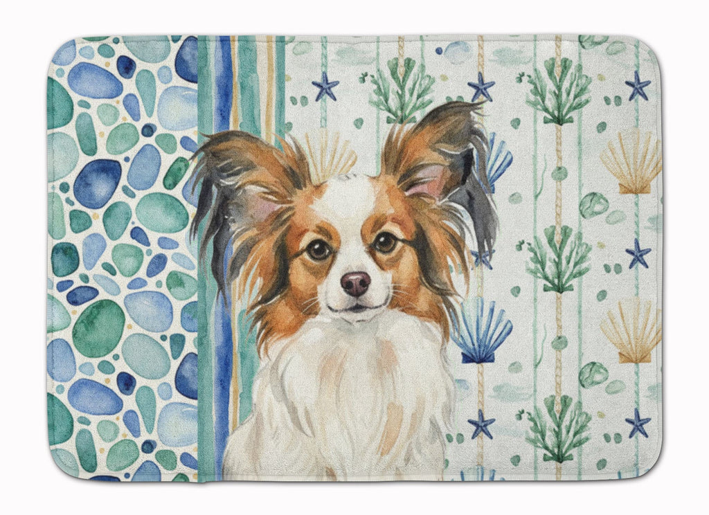White with Sable Papillon Coastal Sea Glass Memory Foam Kitchen Mat Machine Washable Anti-Fatigue Cushion Comfort Bath or Kitchen Rug