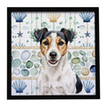 Parson Russell Terrier Coastal Sea Glass Framed Metal Print Bathroom, Kitchen, Office, Home Decor Wall Art Ready to Hang, Square, 8X8
