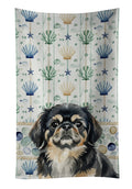 Black and Tan Pekingese Coastal Sea Glass Kitchen Towel Velour Plush Front and Cotton Loop Back Machine Washable