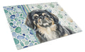Black and Tan Pekingese Coastal Sea Glass Cutting Board Tempered Glass Kitchen Cutting Surface, Heat Resistant Chopping, Non-Slip Feet, Food Prep & Serving
