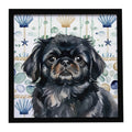 Black Pekingese Coastal Sea Glass Framed Metal Print Bathroom, Kitchen, Office, Home Decor Wall Art Ready to Hang, Square, 8X8