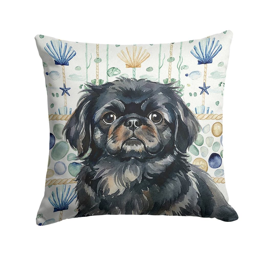 Black Pekingese Coastal Sea Glass Decorative Throw Pillow 18x18 Indoor Outdoor Accent Cushion, Fabric Cover with Insert for Sofa, Bed, Porch & Living Room