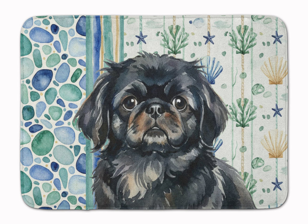 Black Pekingese Coastal Sea Glass Memory Foam Kitchen Mat Machine Washable Anti-Fatigue Cushion Comfort Bath or Kitchen Rug