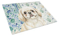 Cream Pekingese Coastal Sea Glass Cutting Board Tempered Glass Kitchen Cutting Surface, Heat Resistant Chopping, Non-Slip Feet, Food Prep & Serving