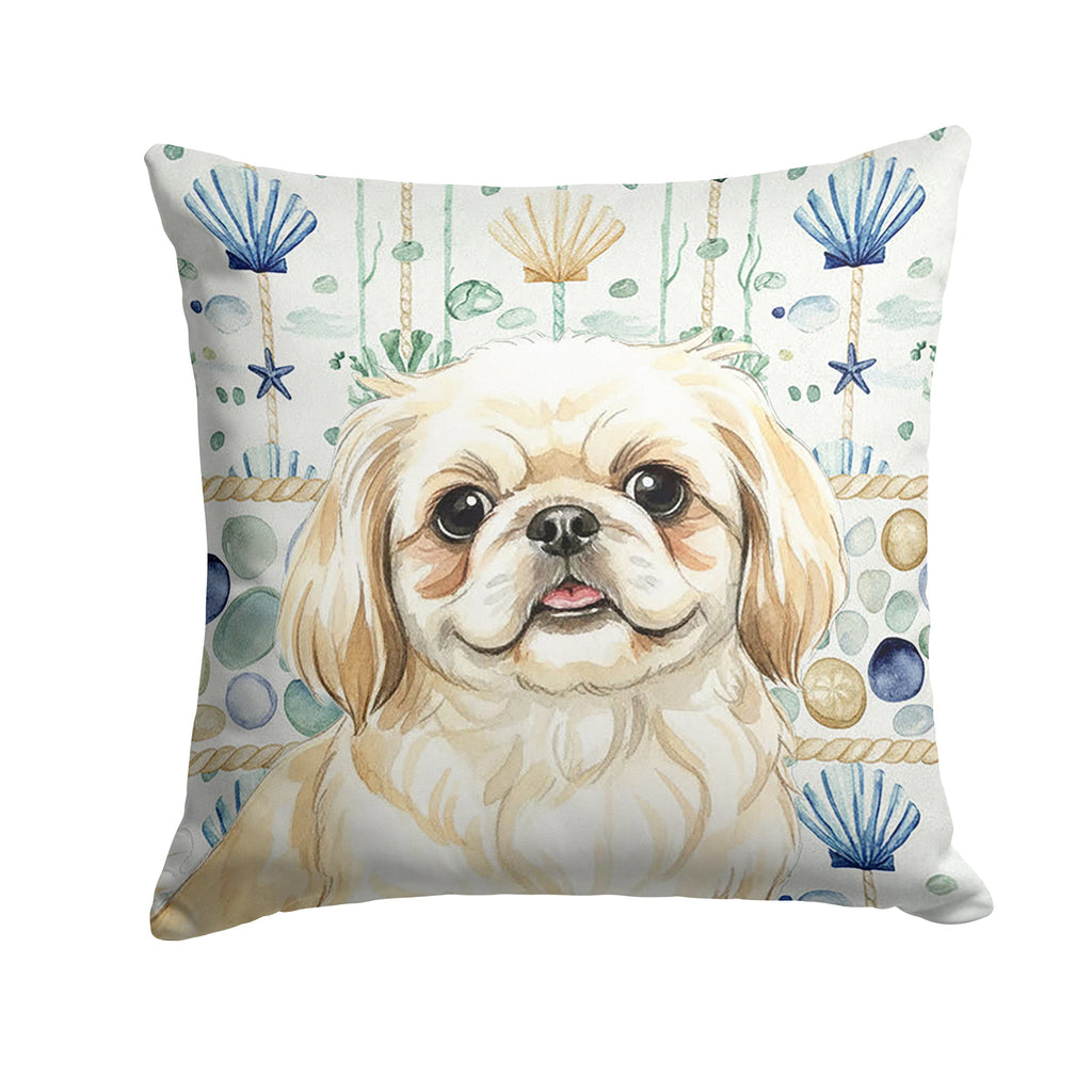 Cream Pekingese Coastal Sea Glass Decorative Throw Pillow 14x14 Indoor Outdoor Accent Cushion, Fabric Cover with Insert for Sofa, Bed, Porch & Living Room