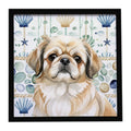 Fawn Pekingese Coastal Sea Glass Framed Metal Print Bathroom, Kitchen, Office, Home Decor Wall Art Ready to Hang, Square, 8X8