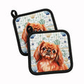 Red Pekingese Coastal Sea Glass Pot Holder Set of 2 Heat Resistant Quilted Hot Pads 7.5 x 7.5 Inch, Insulated Kitchen Trivets for Cooking & Baking