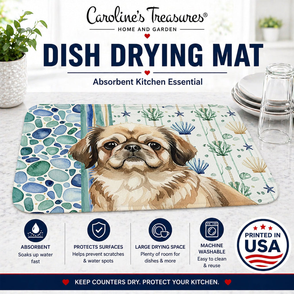 Sable Pekingese Coastal Sea Glass Dish Drying Mat Absorbent Dish Drying Mat Pad for Kitchen Counter Dish Drainer Mat for Countertop, 14 x 21", Multicolor