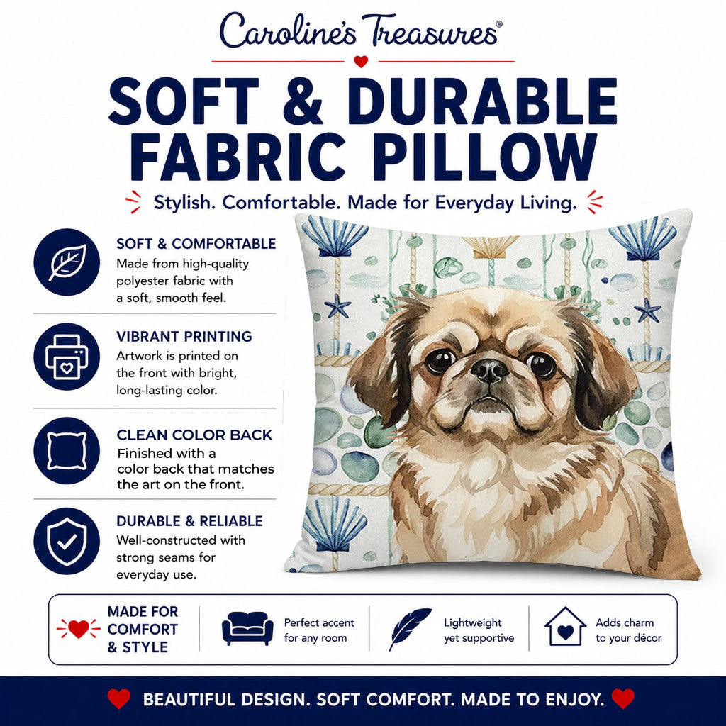 Sable Pekingese Coastal Sea Glass Decorative Throw Pillow 18x18 Indoor Outdoor Accent Cushion, Fabric Cover with Insert for Sofa, Bed, Porch & Living Room